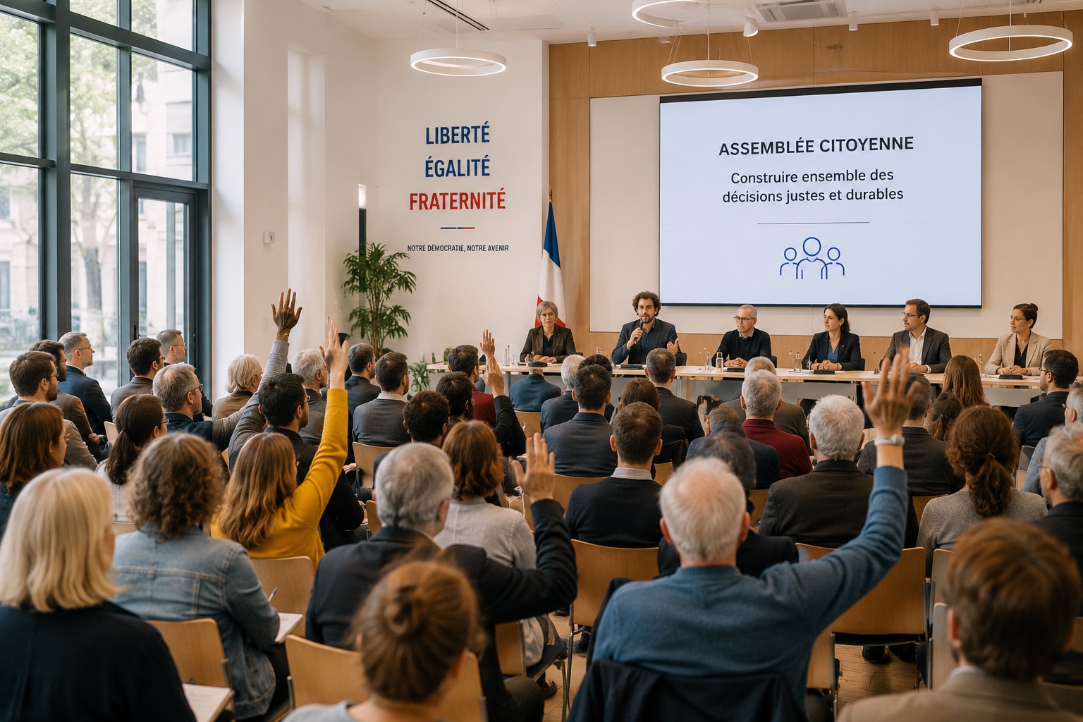 Assemblée citoyenne en réunion délibérative