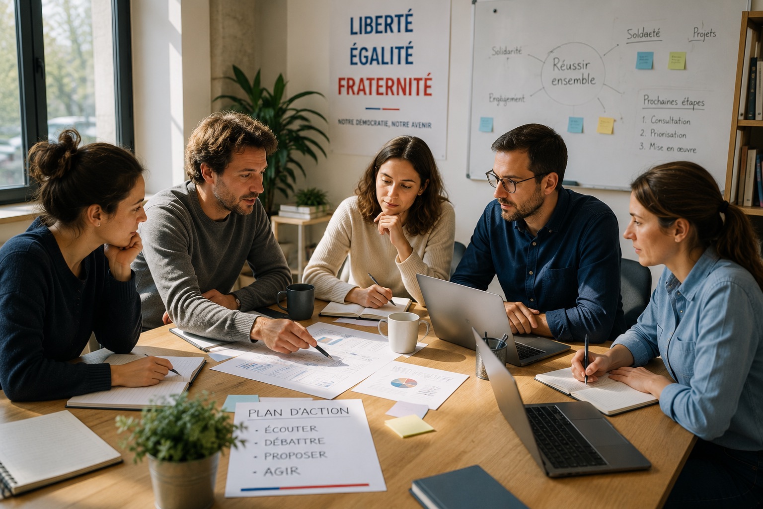 Équipe de coordination travaillant ensemble